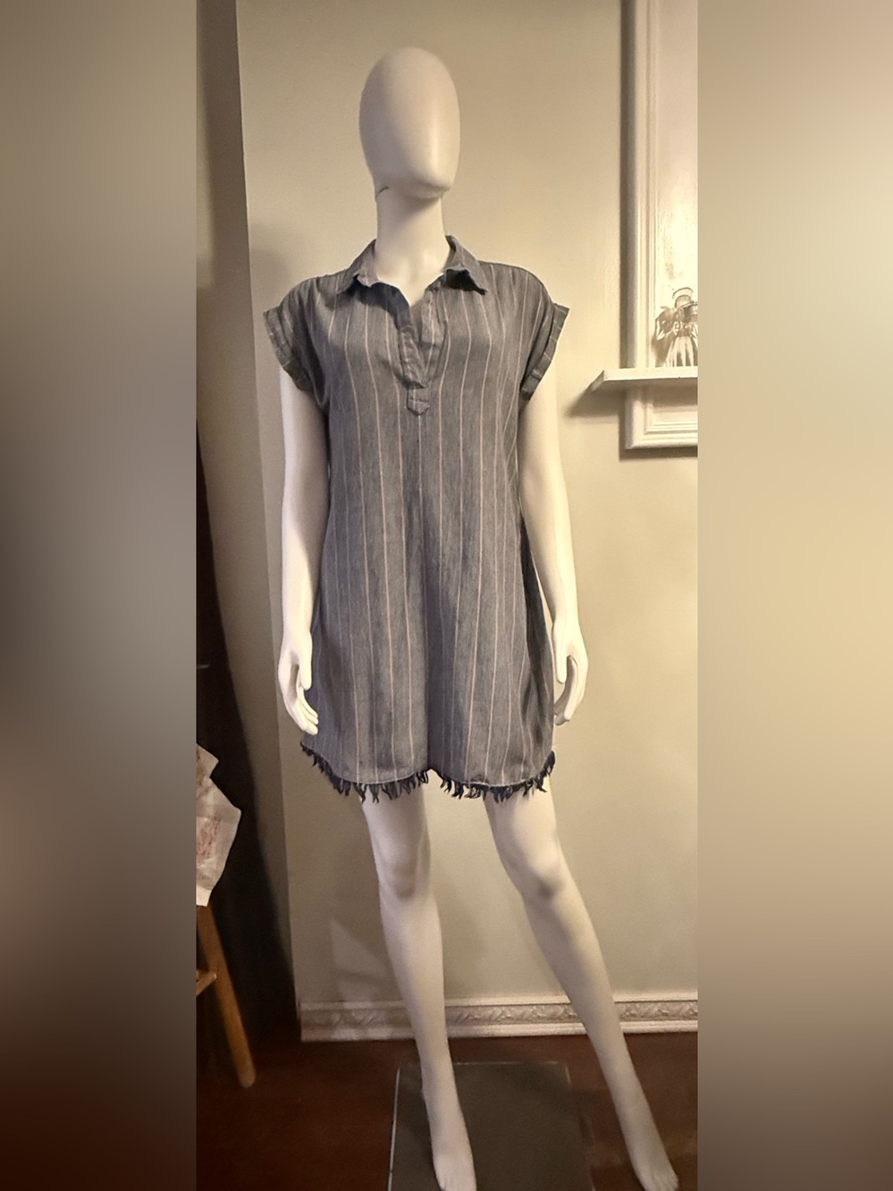 Harper Heritage Striped Collared Fringe-Hem Mini Dress